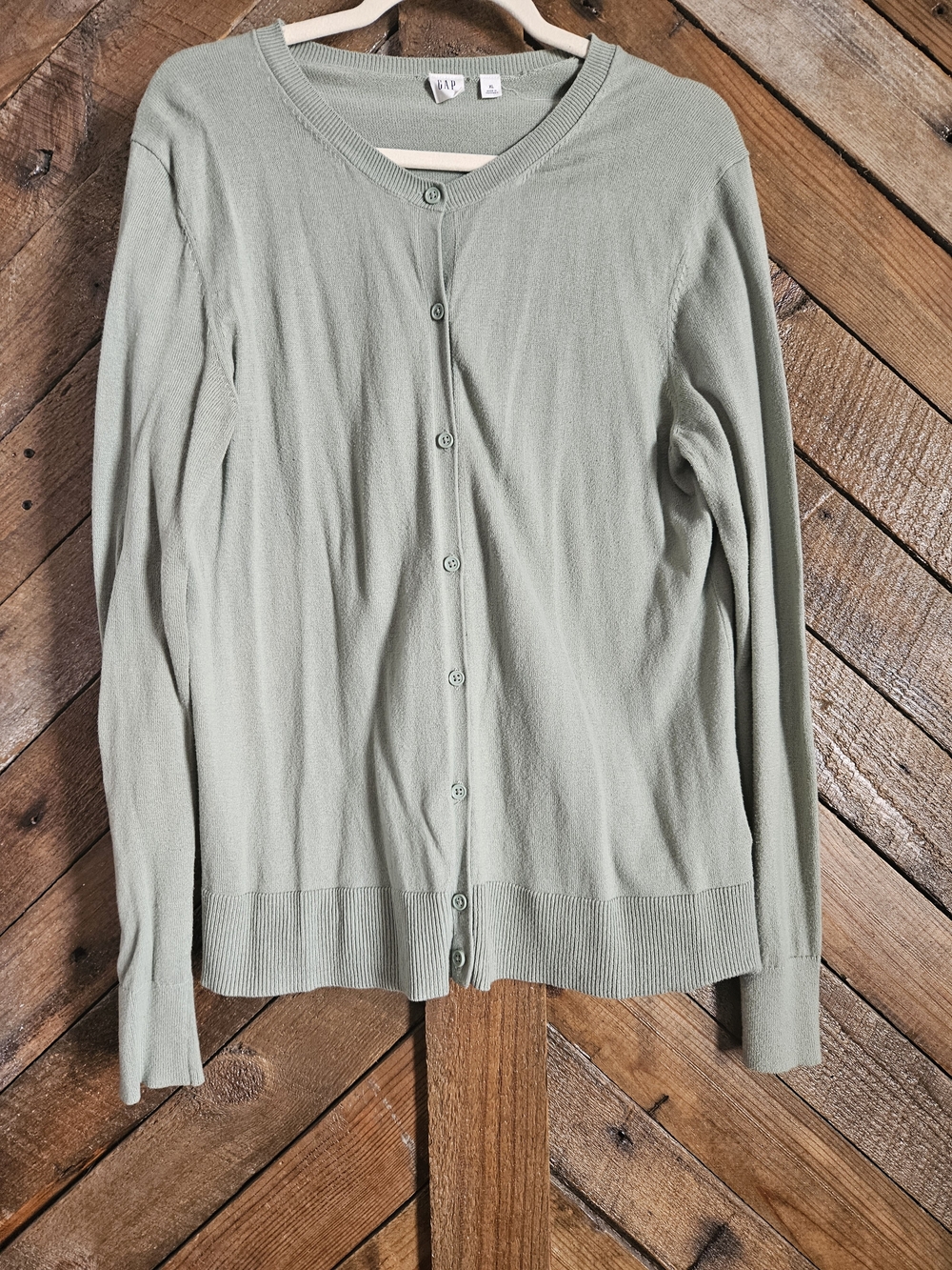 GAP Light Sage Green Button-Front 100% Cotton Cardigan Sz XL